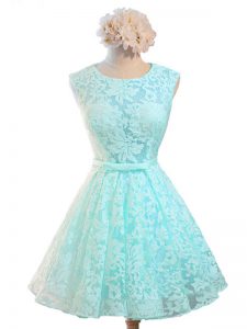 Fabulous Aqua Blue Sleeveless Lace Lace Up Quinceanera Court of Honor Dress for Prom and Party and Wedding Party