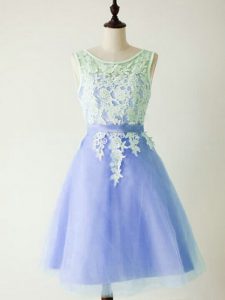 Sexy Light Blue Sleeveless Knee Length Lace Lace Up Quinceanera Court of Honor Dress