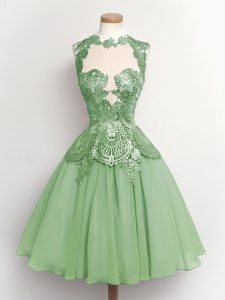 Modern Sleeveless Knee Length Lace Lace Up Vestidos de Damas with Green
