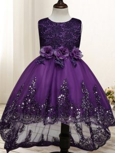 Elegant Scoop Sleeveless Zipper Girls Pageant Dresses Dark Purple Tulle