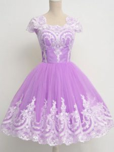 Most Popular Lavender 3 4 Length Sleeve Knee Length Lace Zipper Dama Dress for Quinceanera