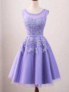 Scoop Sleeveless Lace Up Quinceanera Court of Honor Dress Lavender Tulle