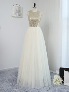 Dynamic Light Yellow Sleeveless Tulle Backless Quinceanera Court Dresses for Prom and Party and Wedding Party