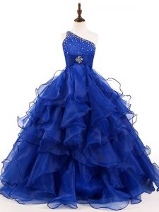 Best Royal Blue Sleeveless Organza Zipper Pageant Gowns For Girls for Wedding Party