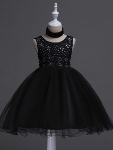 Black Little Girls Pageant Dress Wedding Party with Beading and Lace Scoop Sleeveless Zipper