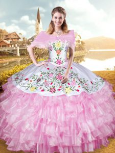Dazzling Sweetheart Sleeveless Organza Vestidos de Quinceanera Embroidery and Ruffled Layers Lace Up