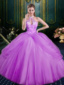 Best Selling Lilac Lace Up Sweet 16 Quinceanera Dress Beading and Pick Ups Sleeveless Floor Length