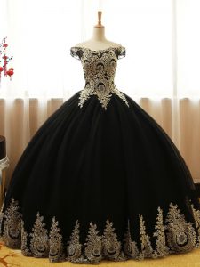 Fine Appliques Quinceanera Gowns Black Lace Up Sleeveless Floor Length