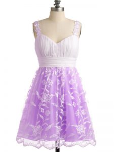 New Style Sleeveless Lace Knee Length Lace Up Vestidos de Damas in Lilac with Lace
