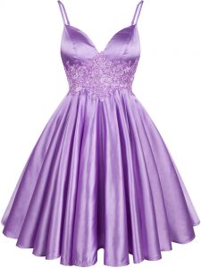 Spaghetti Straps Sleeveless Lace Up Quinceanera Court Dresses Lilac Elastic Woven Satin