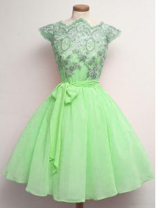Lace Up Dama Dress for Quinceanera Lace and Belt Cap Sleeves Knee Length