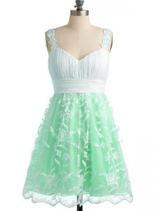 Sleeveless Knee Length Lace Lace Up Quinceanera Court Dresses with Apple Green