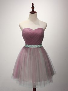 Mini Length A-line Sleeveless Pink Vestidos de Damas Lace Up