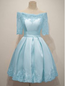 Romantic Off The Shoulder Half Sleeves Taffeta Dama Dress for Quinceanera Lace Lace Up
