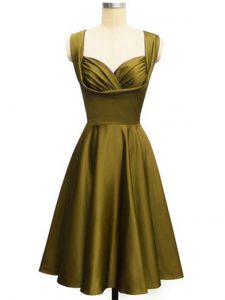 Taffeta Straps Sleeveless Lace Up Ruching Vestidos de Damas in Olive Green