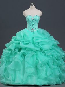 Traditional Ball Gowns Quince Ball Gowns Apple Green Sweetheart Organza Sleeveless Floor Length Lace Up