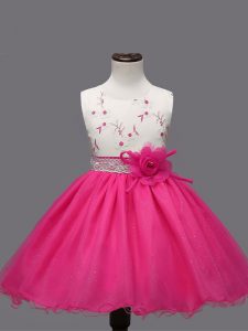 Sleeveless Appliques and Hand Made Flower Zipper Little Girl Pageant Dress