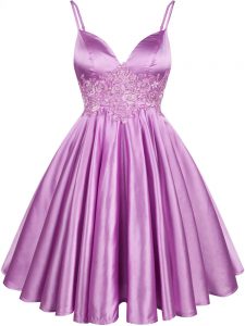 New Style Lace Quinceanera Court of Honor Dress Lilac Lace Up Sleeveless Knee Length