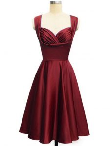 Hot Sale Wine Red Straps Lace Up Ruching Quinceanera Court of Honor Dress Sleeveless