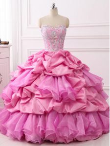 Ball Gowns Sweet 16 Dress Rose Pink Sweetheart Organza and Taffeta Sleeveless Floor Length Lace Up
