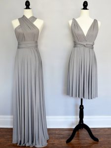 Grey Sleeveless Chiffon Lace Up Quinceanera Court Dresses for Prom and Party and Wedding Party