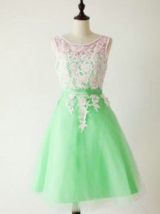 Superior Knee Length Apple Green Court Dresses for Sweet 16 Scoop Sleeveless Lace Up