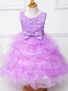 Elegant Scoop Sleeveless Zipper Child Pageant Dress Lilac Organza