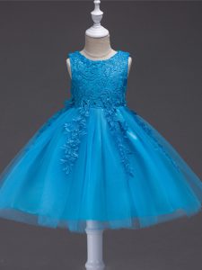 Teal Little Girls Pageant Gowns Wedding Party with Appliques Scoop Sleeveless Zipper