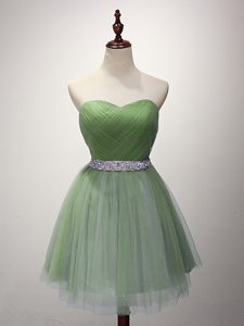 Captivating A-line Vestidos de Damas Green Sweetheart Tulle Sleeveless Mini Length Lace Up