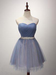 Tulle Sweetheart Sleeveless Lace Up Beading and Ruching Dama Dress in Blue