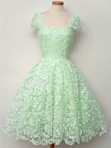 Apple Green Quinceanera Dama Dress Prom and Party and Wedding Party with Lace Straps Cap Sleeves Lace Up