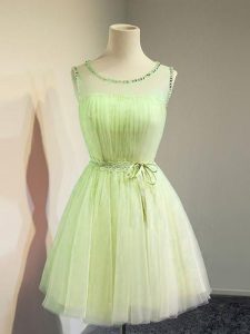 New Arrival Yellow Green Vestidos de Damas Prom and Party and Wedding Party with Belt Scoop Sleeveless Lace Up