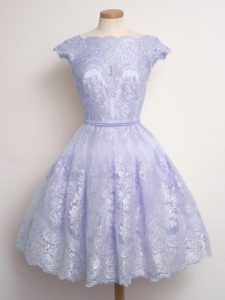 Top Selling Lavender Cap Sleeves Lace Knee Length Quinceanera Court Dresses