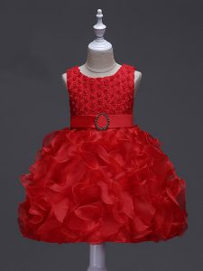 Adorable Scoop Sleeveless Organza Girls Pageant Dresses Ruffles and Belt Lace Up