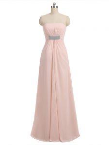 Baby Pink Quinceanera Dama Dress Prom and Party and Wedding Party with Beading Strapless Sleeveless Side Zipper