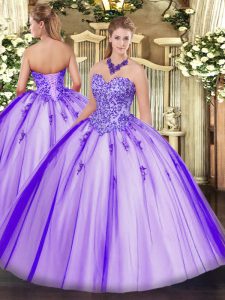 Tulle Sweetheart Sleeveless Lace Up Appliques Quinceanera Dresses in Lavender