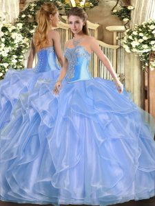 Baby Blue Sleeveless Organza Lace Up Sweet 16 Dresses for Military Ball and Sweet 16 and Quinceanera