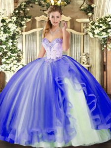 Enchanting Blue Sweet 16 Dress Military Ball and Sweet 16 and Quinceanera with Beading and Ruffles Sweetheart Sleeveless Lace Up