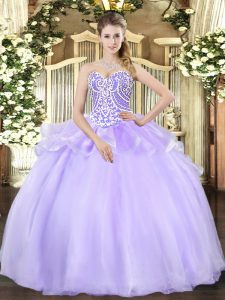 Lavender Sleeveless Organza Lace Up Sweet 16 Dress for Military Ball and Sweet 16 and Quinceanera