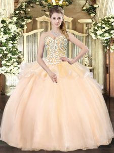 Sweetheart Sleeveless Organza Quinceanera Dress Beading Lace Up