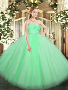 Classical Apple Green Sweetheart Zipper Beading and Lace Quinceanera Gown Sleeveless