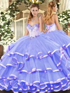 Glorious Lavender Sweetheart Lace Up Beading and Ruffled Layers Sweet 16 Dresses Sleeveless