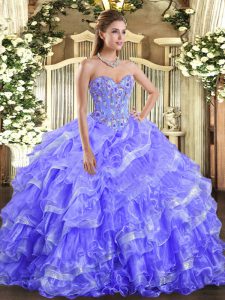 New Style Ball Gowns Quinceanera Dress Lavender Sweetheart Organza Sleeveless Floor Length Lace Up
