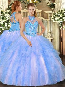 Glamorous Sleeveless Embroidery and Ruffles Lace Up Quinceanera Gowns