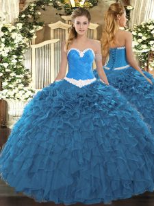 Adorable Blue Sweetheart Lace Up Appliques and Ruffles 15 Quinceanera Dress Sleeveless