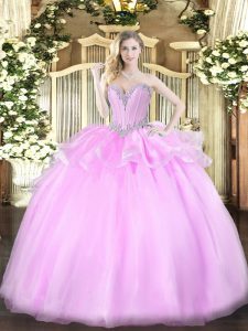 Lilac Lace Up Quinceanera Dress Beading Sleeveless Floor Length