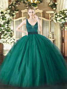 Sophisticated Straps Sleeveless Zipper Quinceanera Dress Teal Tulle