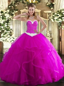 Tulle Sleeveless Floor Length Quince Ball Gowns and Appliques and Ruffles