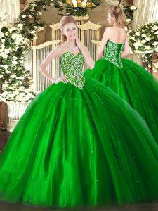 Fitting Green Sleeveless Beading Floor Length Ball Gown Prom Dress
