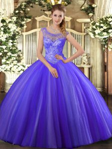 On Sale Lavender Lace Up 15 Quinceanera Dress Beading Sleeveless Floor Length